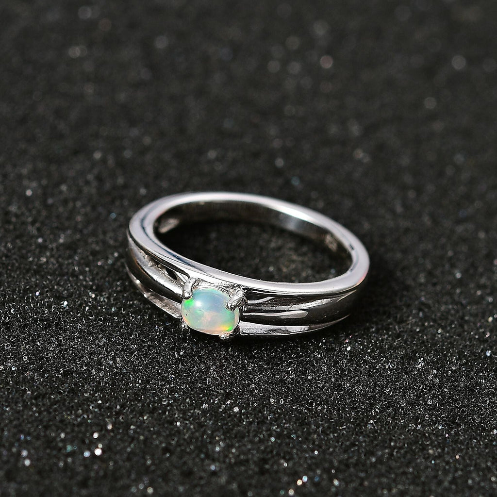 Ethiopian Opal  Fancy Ring in Platinum Overlay Sterling Silver 0.56 ct  0.235  Ct.