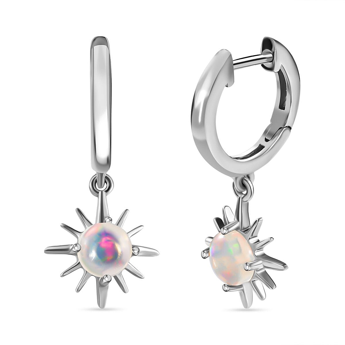 Ethiopian Welo Opal Hoop Earrings in Platinum Overlay Sterling Silver 7461211 0