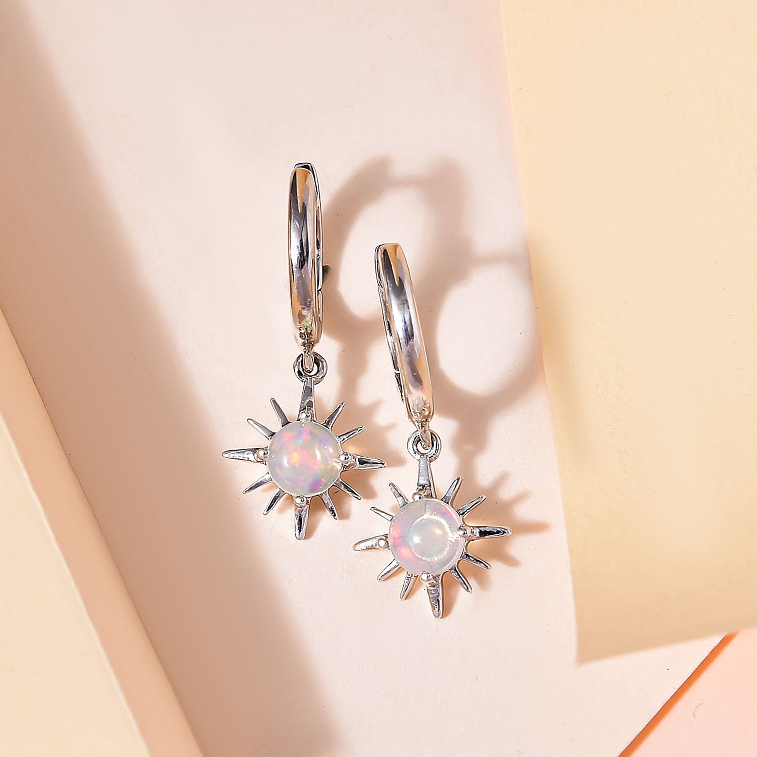 Ethiopian Welo Opal Hoop Earrings in Platinum Overlay Sterling Silver 7461211 2