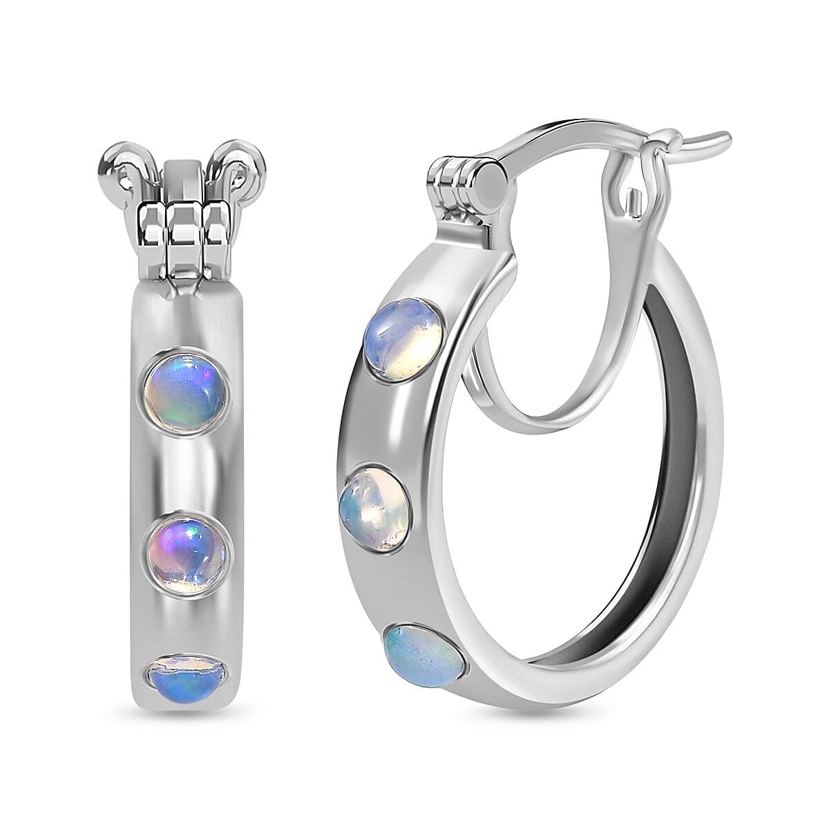 Ethiopian Welo Opal Hoop Earrings in Platinum Overlay Sterling Silver 7520080 0