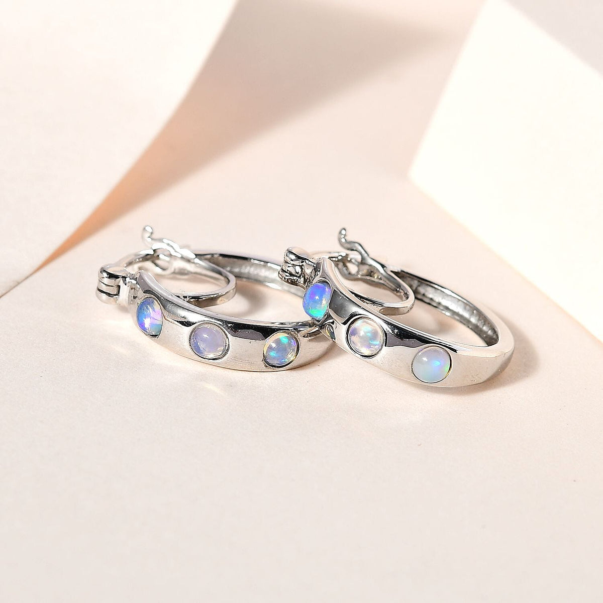 Ethiopian Welo Opal Hoop Earrings in Platinum Overlay Sterling Silver 7520080 1