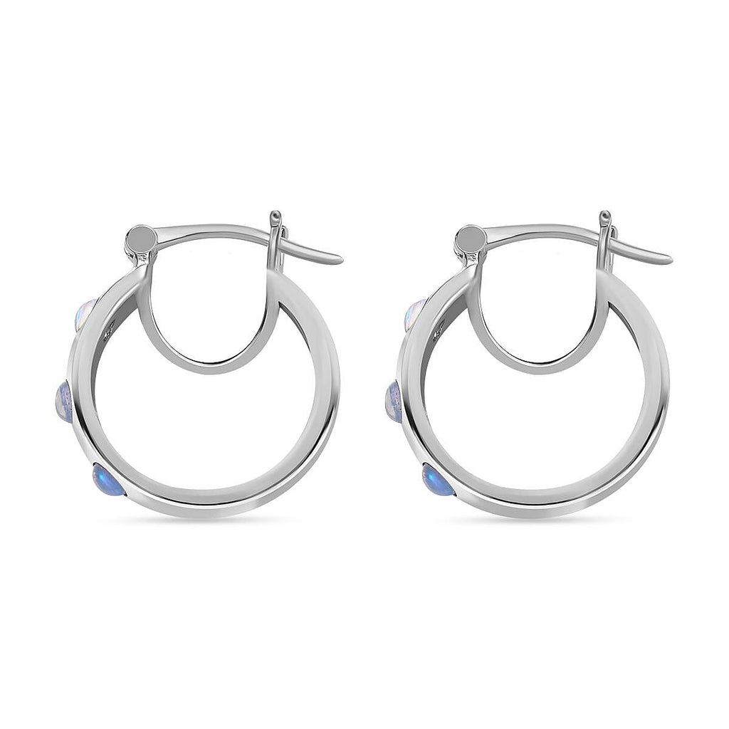 Ethiopian Welo Opal Hoop Earrings in Platinum Overlay Sterling Silver