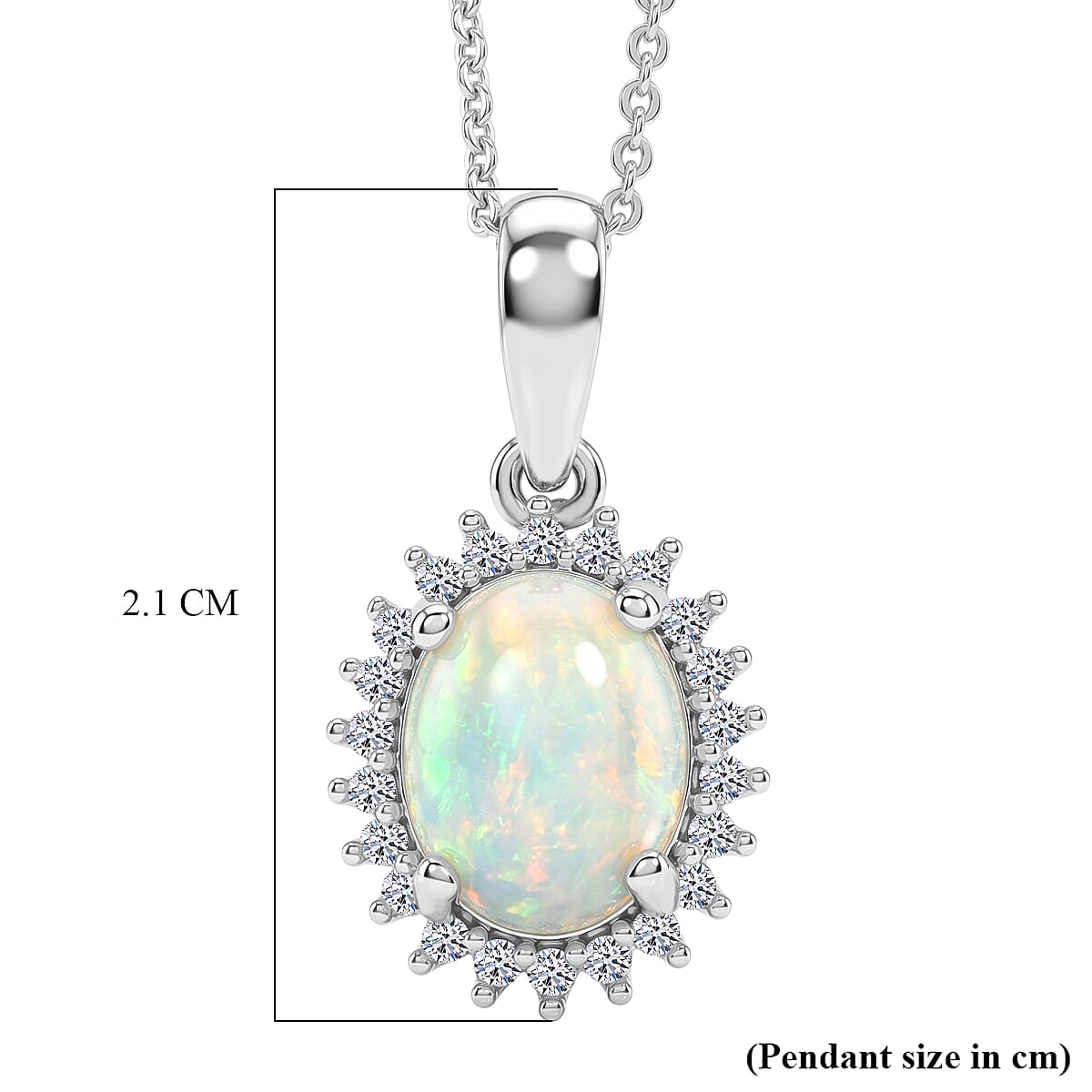 Luxuriant - Ethiopian Opal &amp; SI-G-H Lab Grown Diamond Halo Pendant with Chain (Size 20) in Platinum Overlay Sterling Silver 1.50 Ct. V32515226 6