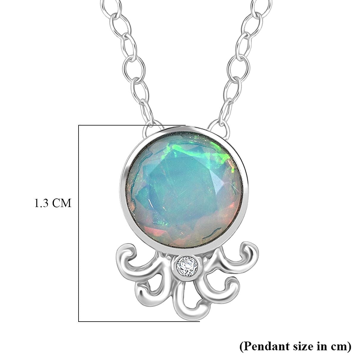 D'joy Ethiopian Opal &amp; Moissanite Pendant with Chain (Size 20) in Rhodium Overlay Sterling Silver 4426306 6