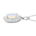 D'Joy Ethiopian Opal & Moissanite Pendant with Chain (Size 20) in Rhodium Overlay Sterling Silver 4.56 Ct, Silver Wt. 5.13 Gms.