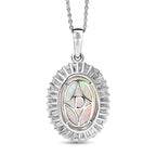 D'Joy Ethiopian Opal & Moissanite Pendant with Chain (Size 20) in Rhodium Overlay Sterling Silver 4.56 Ct, Silver Wt. 5.13 Gms.