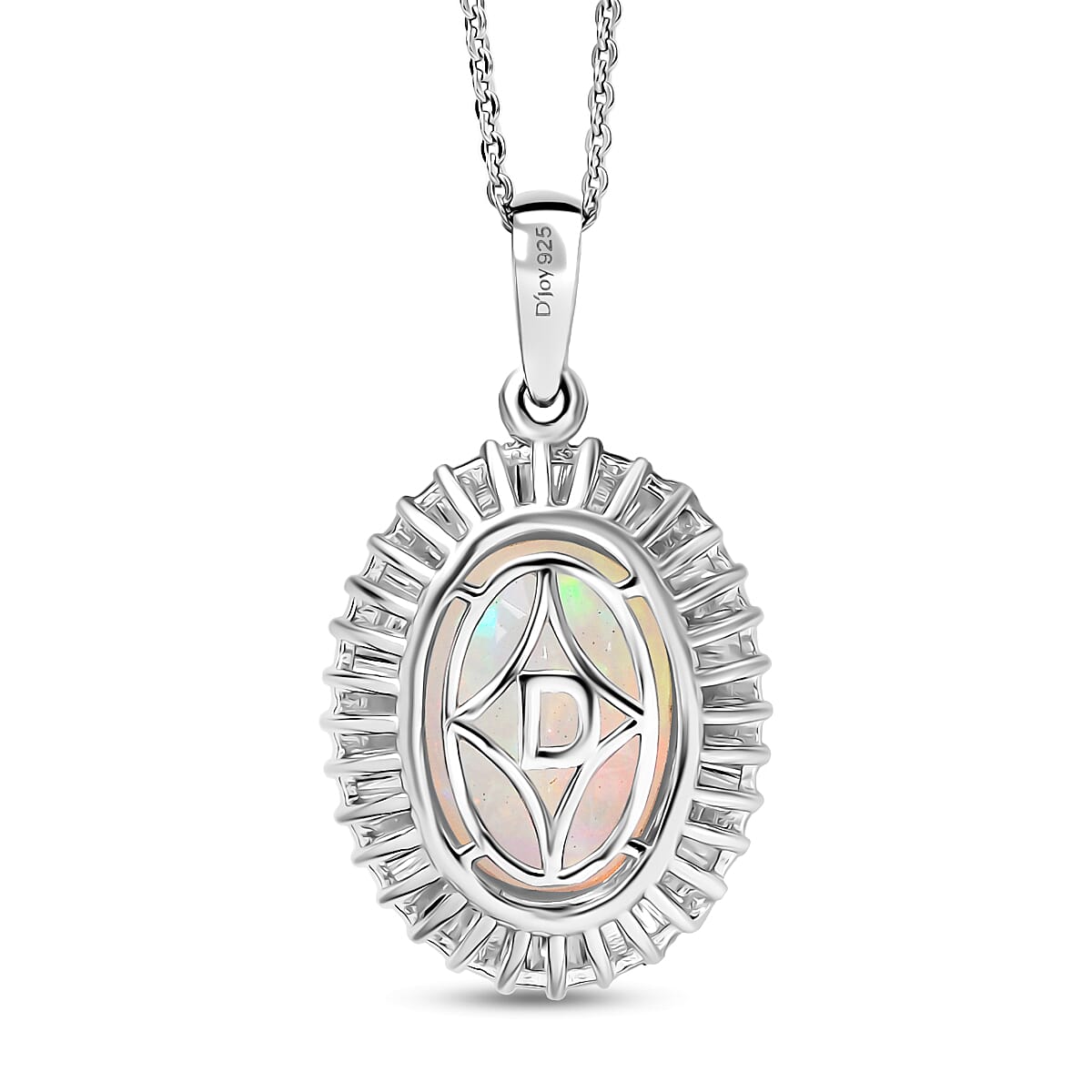 D'Joy 3.75 Ct. Ethiopian Opal, Moissanite Halo Pendant with Chain (Size 20) in Rhodium Overlay Sterling Silver 4433833 5