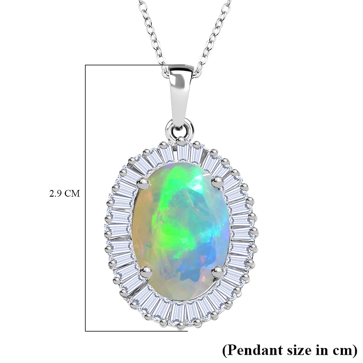 D'Joy 3.75 Ct. Ethiopian Opal, Moissanite Halo Pendant with Chain (Size 20) in Rhodium Overlay Sterling Silver 4433833 6
