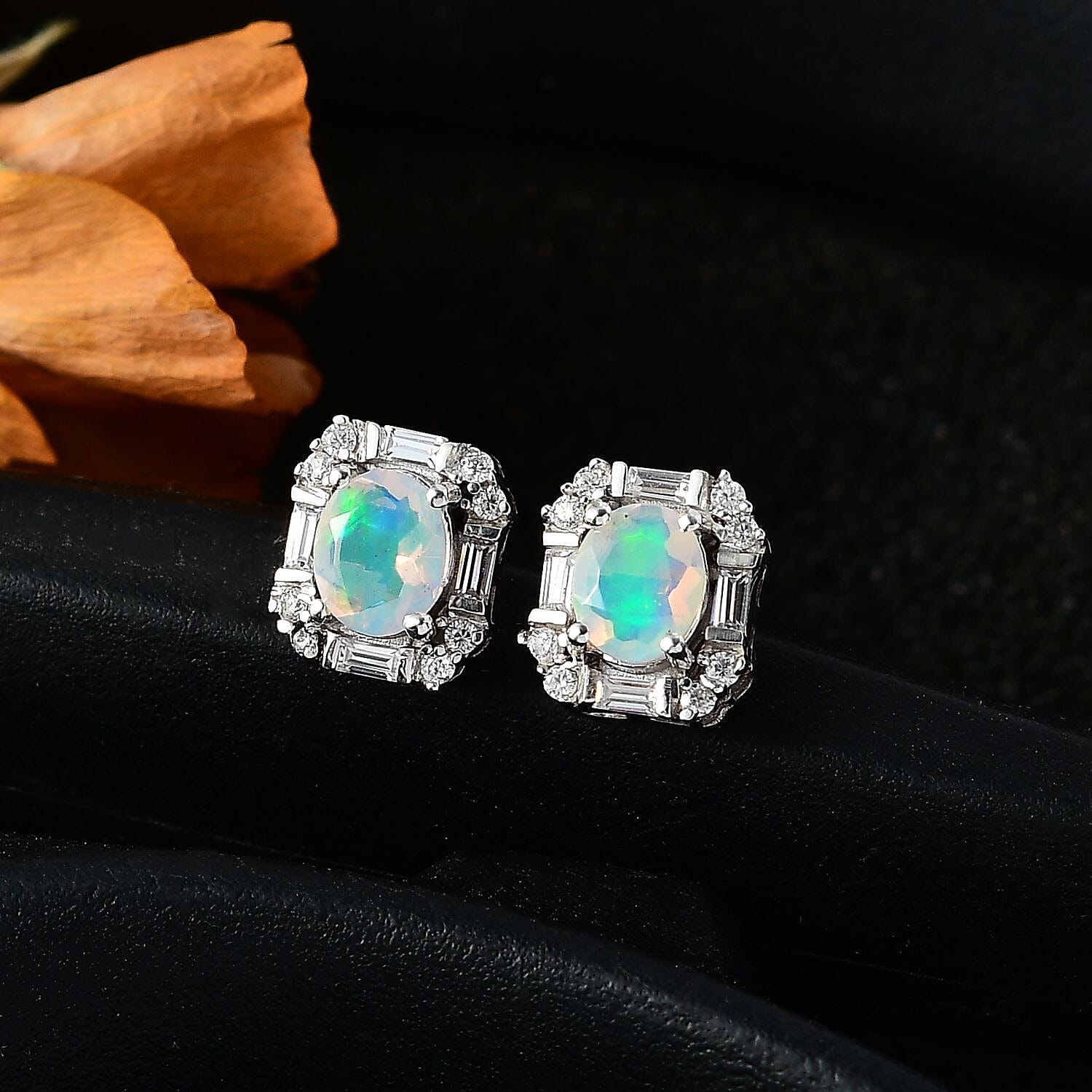 Ethiopian Welo Opal and Moissanite Solitaire Stud Earrings in Platinum Overlay Sterling Silver 7773994 3