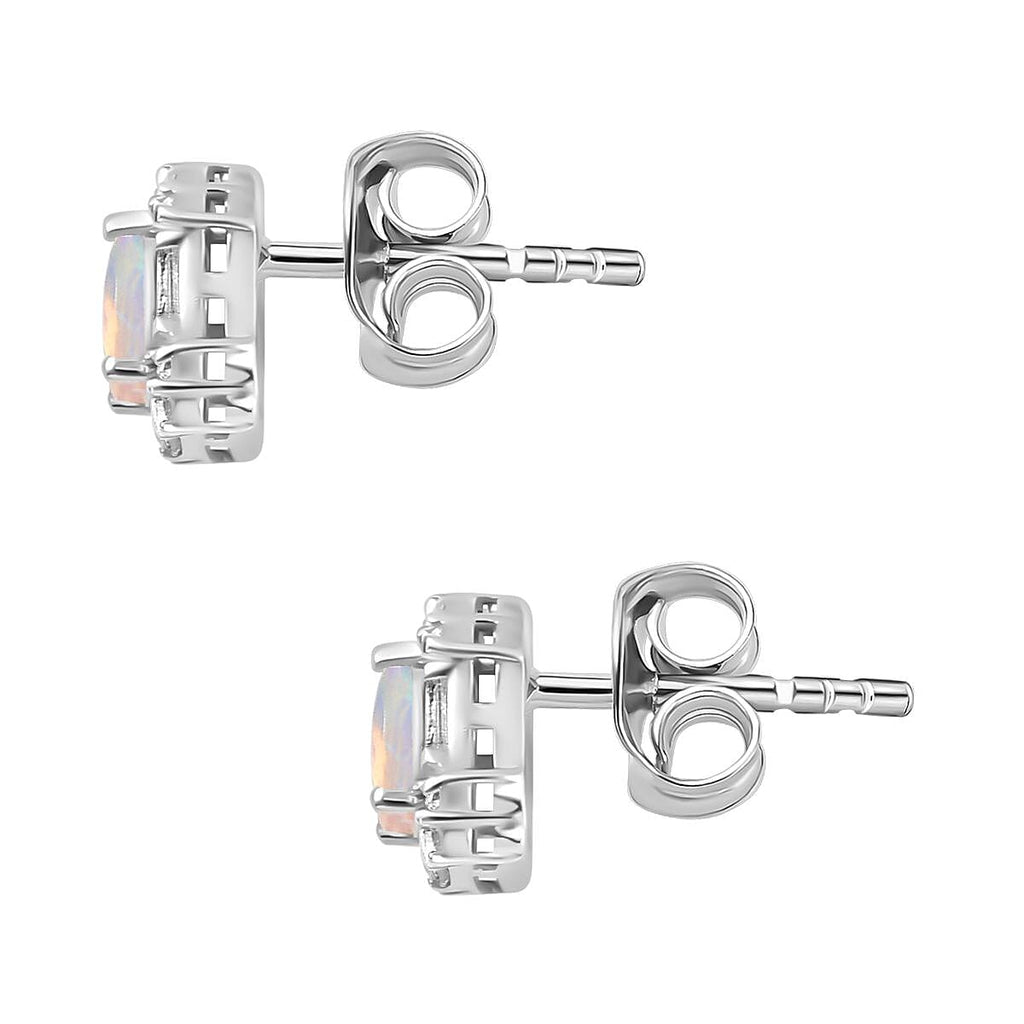 Ethiopian Welo Opal & Moissanite Stud Earrings in Platinum Overlay Sterling Silver