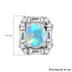 Ethiopian Welo Opal & Moissanite Stud Earrings in Platinum Overlay Sterling Silver