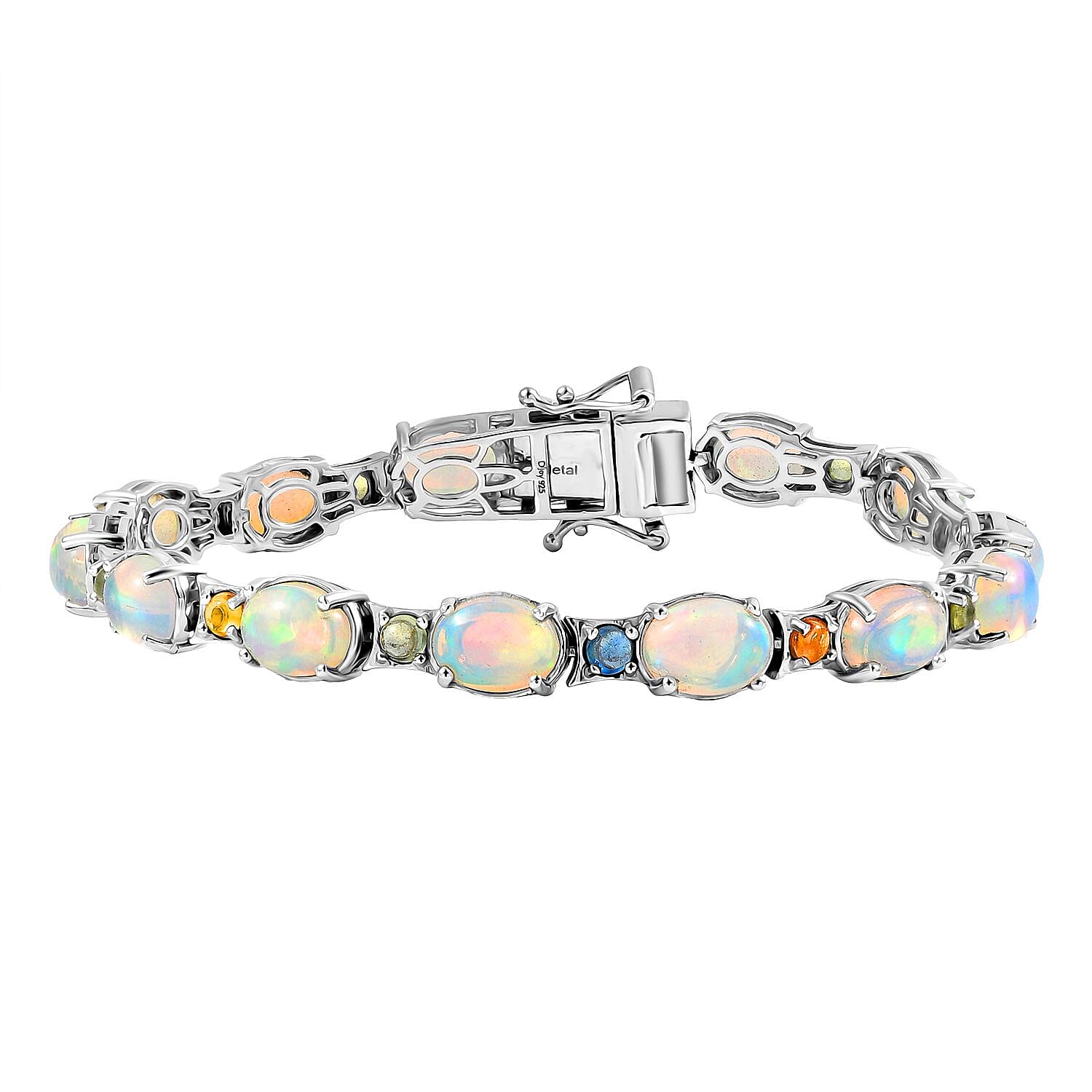 AAA Ethiopian Opal and  Multi Sapphire Bracelet (Size - 7)  in  Sterling Silver 12.94 Ct, 8191387 0