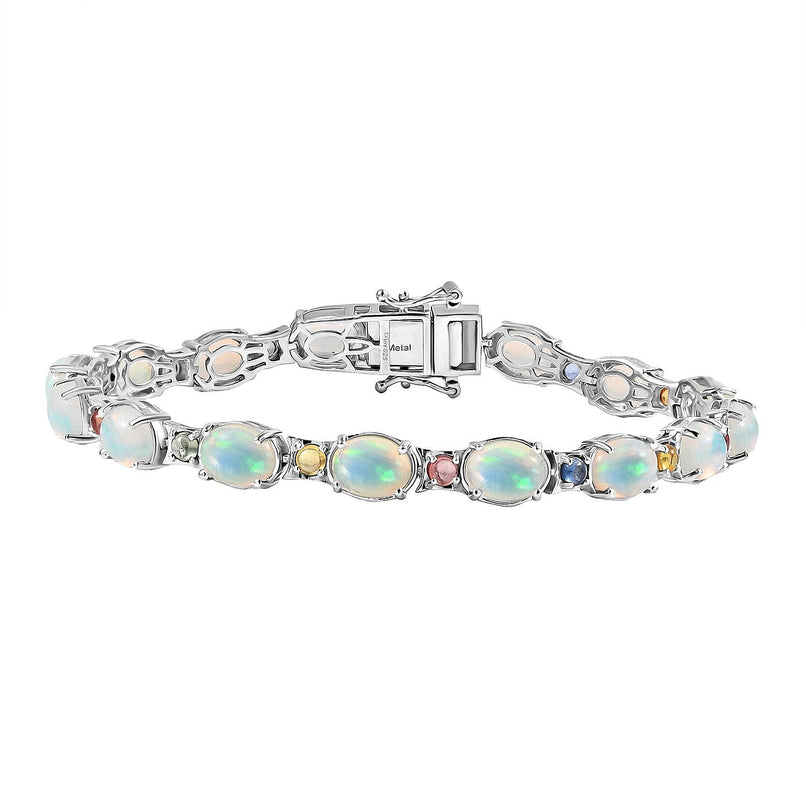 AAA Ethiopian Opal and  Multi Sapphire Bracelet (Size - 7.5)  in  Sterling Silver 13.94 Ct,
