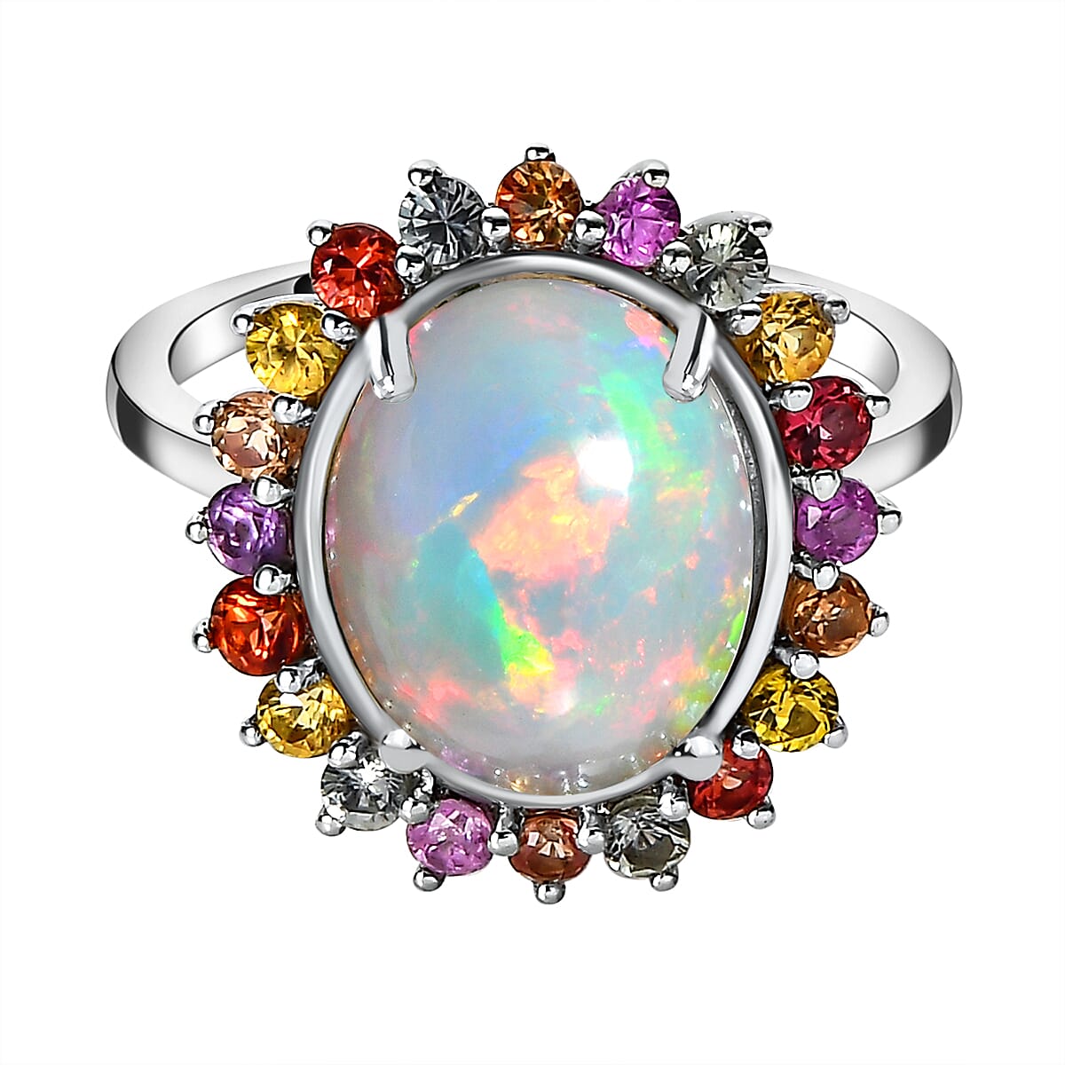 Ethiopian Welo Opal and Multi Sapphire Ring in Platinum Overlay Sterling Silver 4.10 Ct. 7508673 0