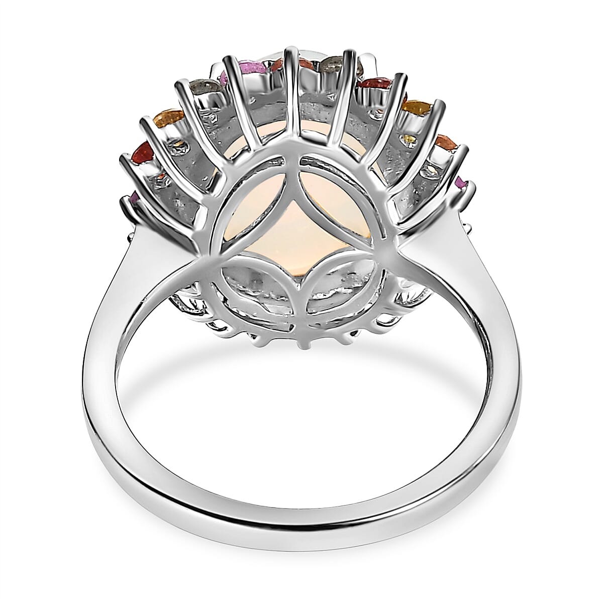 Ethiopian Welo Opal and Multi Sapphire Ring in Platinum Overlay Sterling Silver 4.10 Ct. 7508673 4
