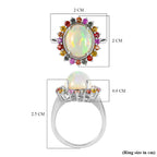 Ethiopian Welo Opal and Multi Sapphire Ring in Platinum Overlay Sterling Silver 4.10 Ct.