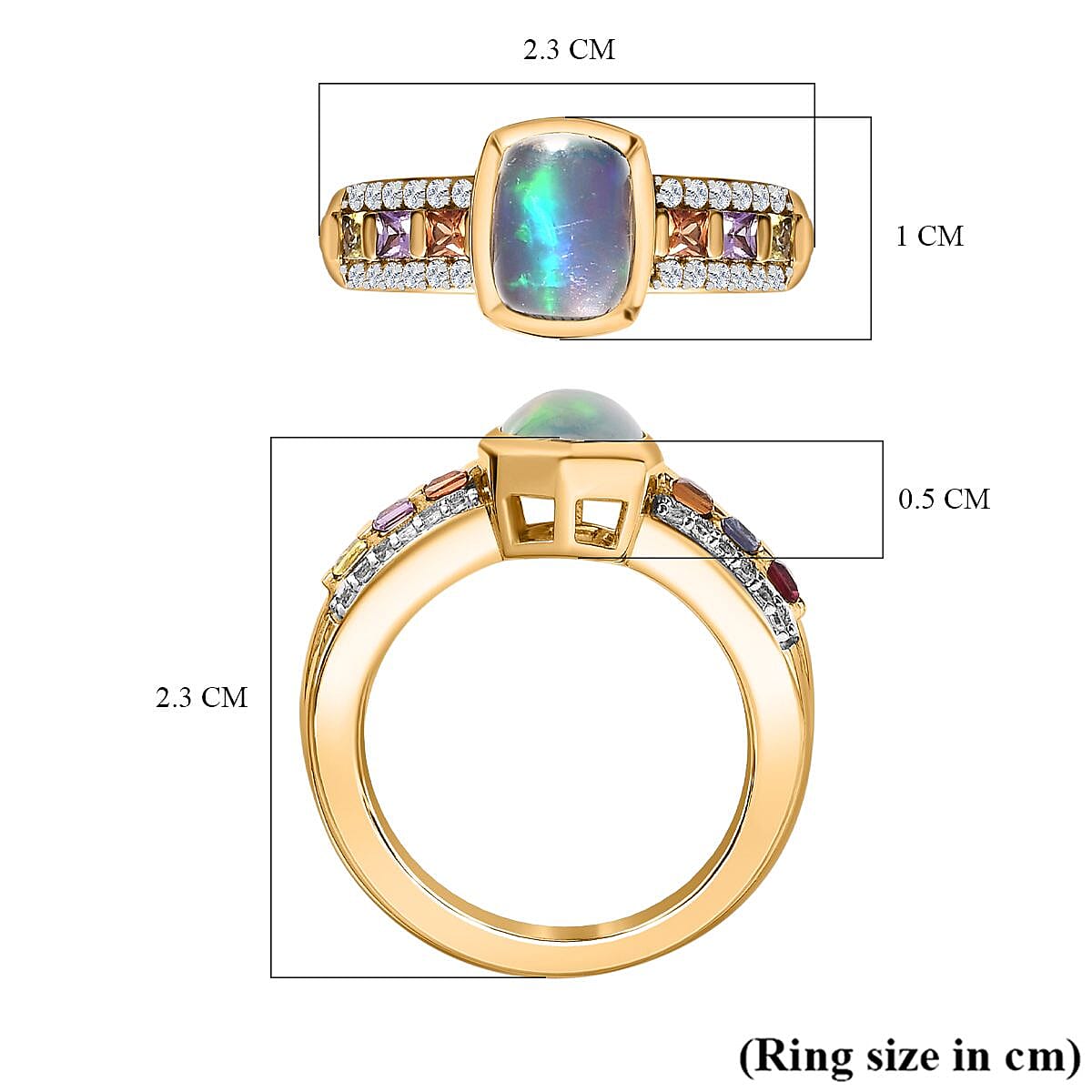 Ethiopian Opal, Multi Sapphire, White Zircon Ring in 18K Yellow Gold Vermeil Plated Sterling Silver 7814947 6