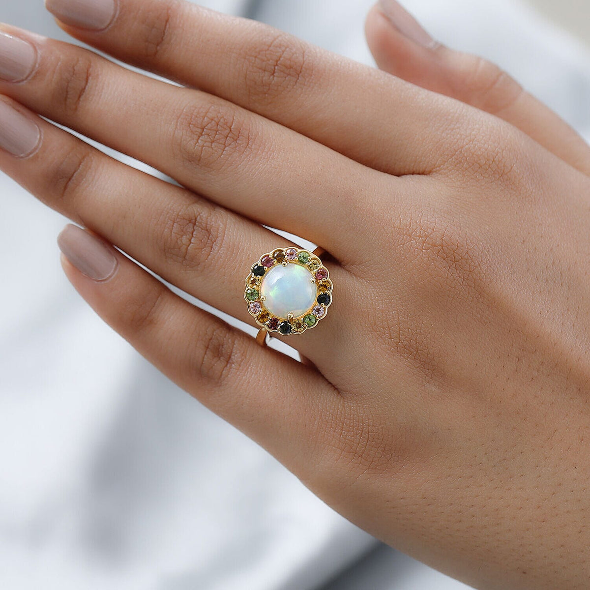 Ethiopian Welo Opal and Multi-Tourmaline Ring in 18K Vermeil Yellow Gold Plated Sterling Silver 3.00 Ct 7235752 5