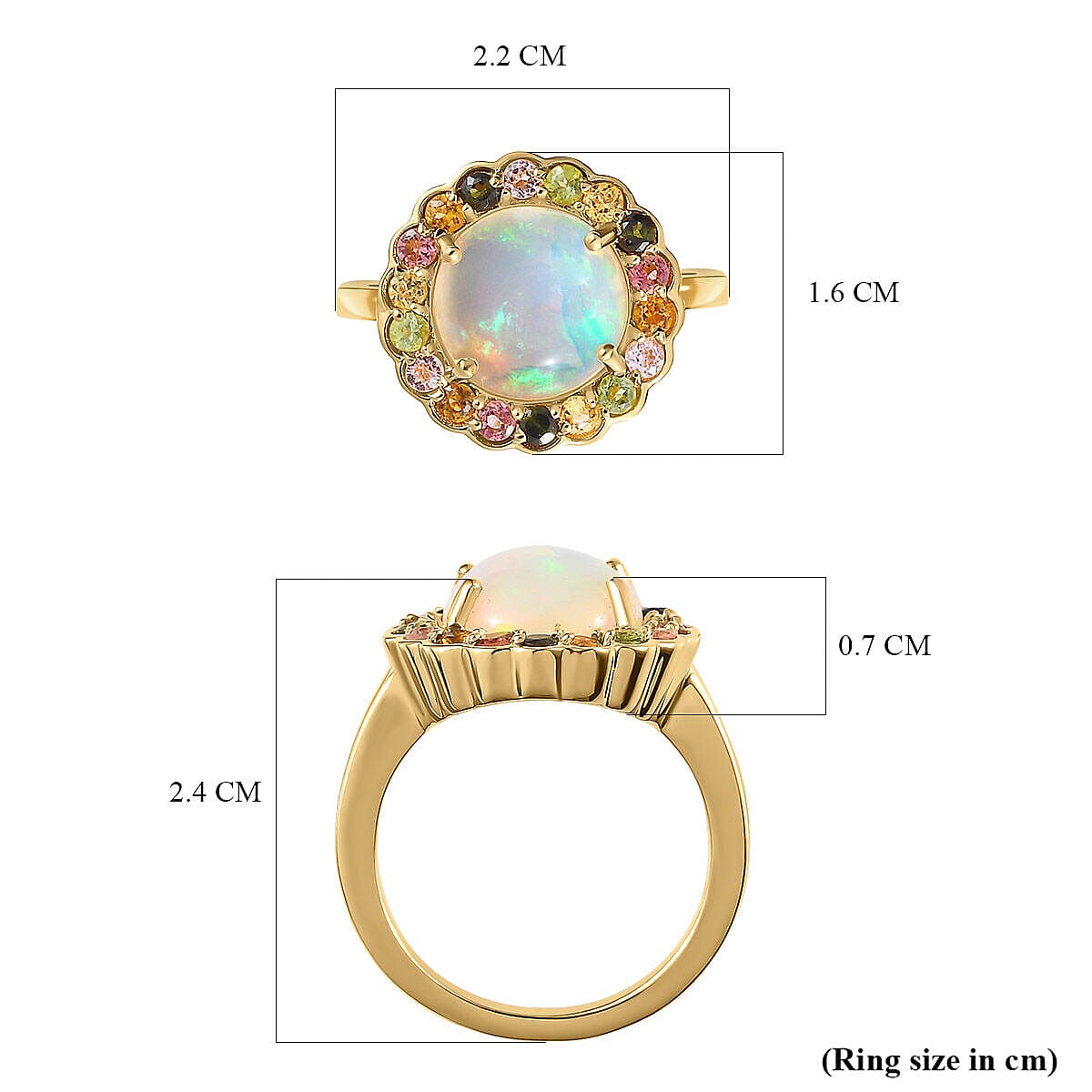 Ethiopian Welo Opal and Multi-Tourmaline Ring in 18K Vermeil Yellow Gold Plated Sterling Silver 3.00 Ct 7235752 11