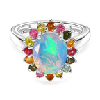 Ethiopian Opal & Multi-Tourmaline Solitaire Ring in Rhodium Overlay Sterling Silver 2.21 Ct.