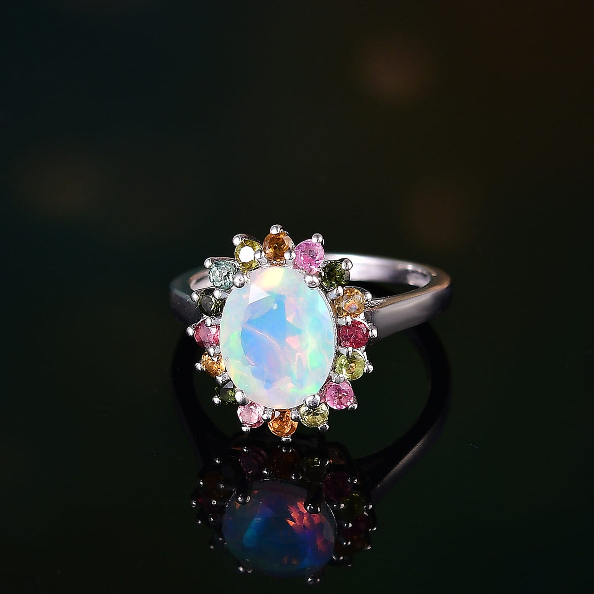 Ethiopian Opal &amp; Multi-Tourmaline Solitaire Ring in Rhodium Overlay Sterling Silver 2.21 Ct. 8099967 3