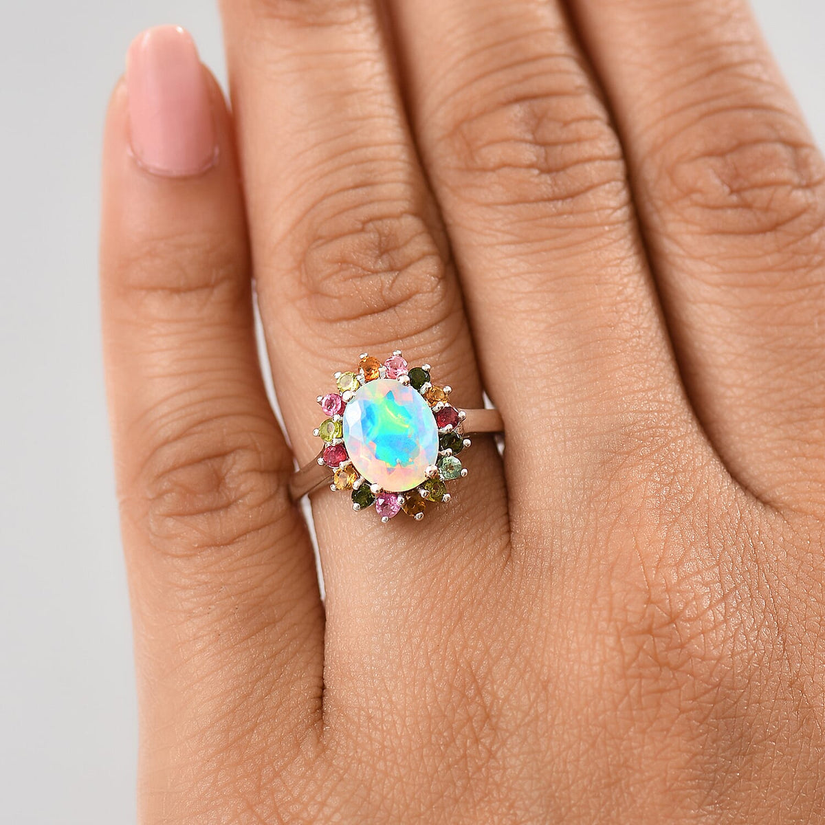 Ethiopian Opal &amp; Multi-Tourmaline Solitaire Ring in Rhodium Overlay Sterling Silver 2.21 Ct. 8099967 5