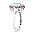 Ethiopian Opal & Multi-Tourmaline Solitaire Ring in Rhodium Overlay Sterling Silver 2.21 Ct.