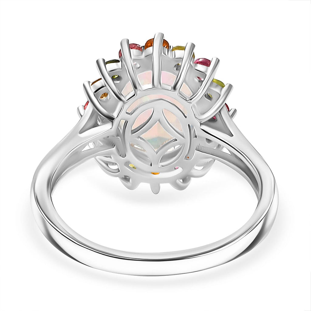 Ethiopian Opal & Multi-Tourmaline Solitaire Ring in Rhodium Overlay Sterling Silver 2.21 Ct.