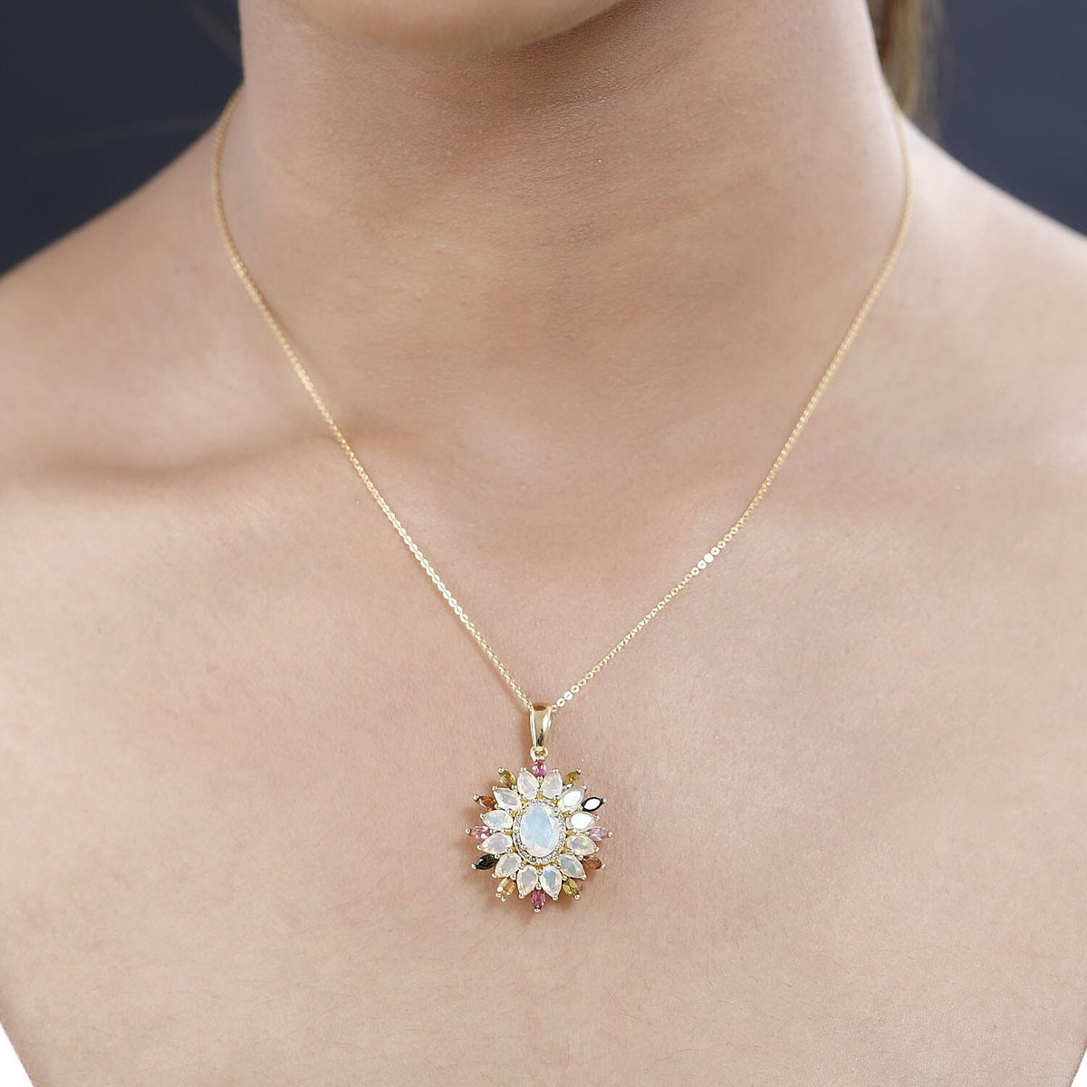 Ethiopian Welo Opal, Multi-Tourmaline and Natural Zircon Pendant with Chain (Size 20) in 18K Yellow Gold Vermeil Plated Sterling Silver 4251590 3