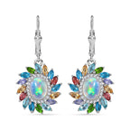 Ethiopian Welo Opal, Multi gemstones Cluster Earring in Platinum Overlay Sterling Silver 5.36 Ct