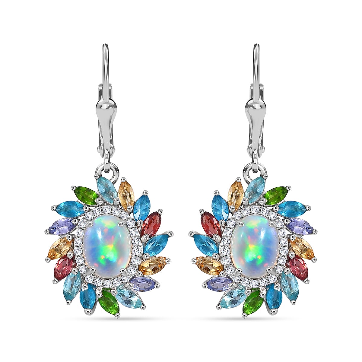 Ethiopian Opal, Multi Gemstones Halo Earrings in Platinum Overlay Sterling Silver 5.36 ct  4.662  Ct. 7761755 0