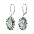 Ethiopian Welo Opal, Multi gemstones Cluster Earring in Platinum Overlay Sterling Silver 5.36 Ct