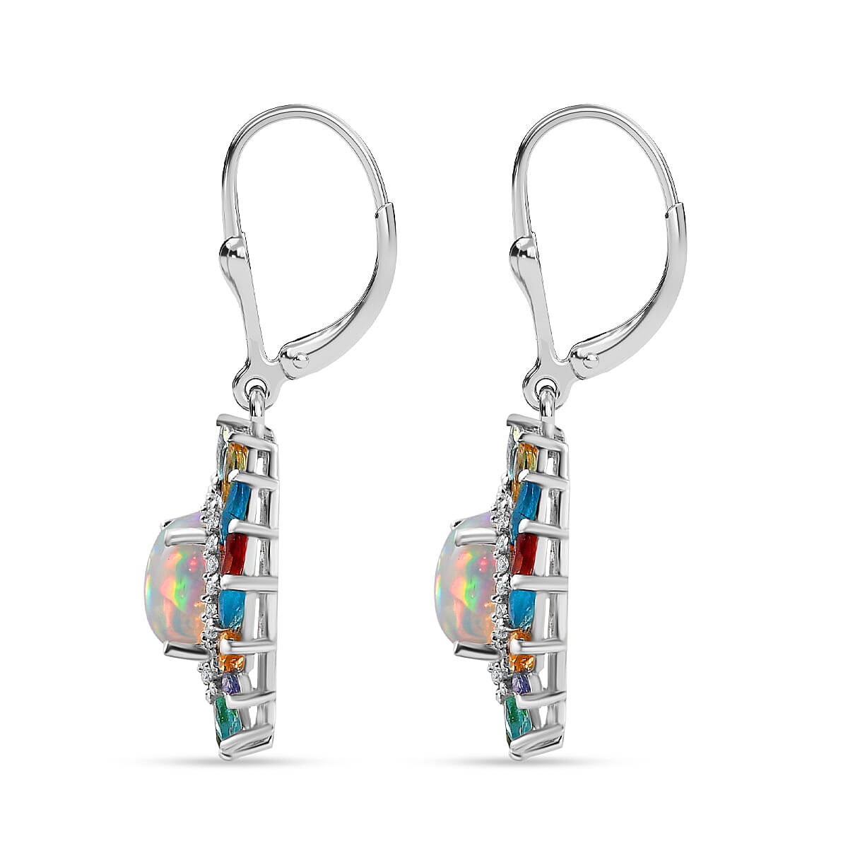 Ethiopian Opal, Multi Gemstones Halo Earrings in Platinum Overlay Sterling Silver 5.36 ct  4.662  Ct. 7761755 5