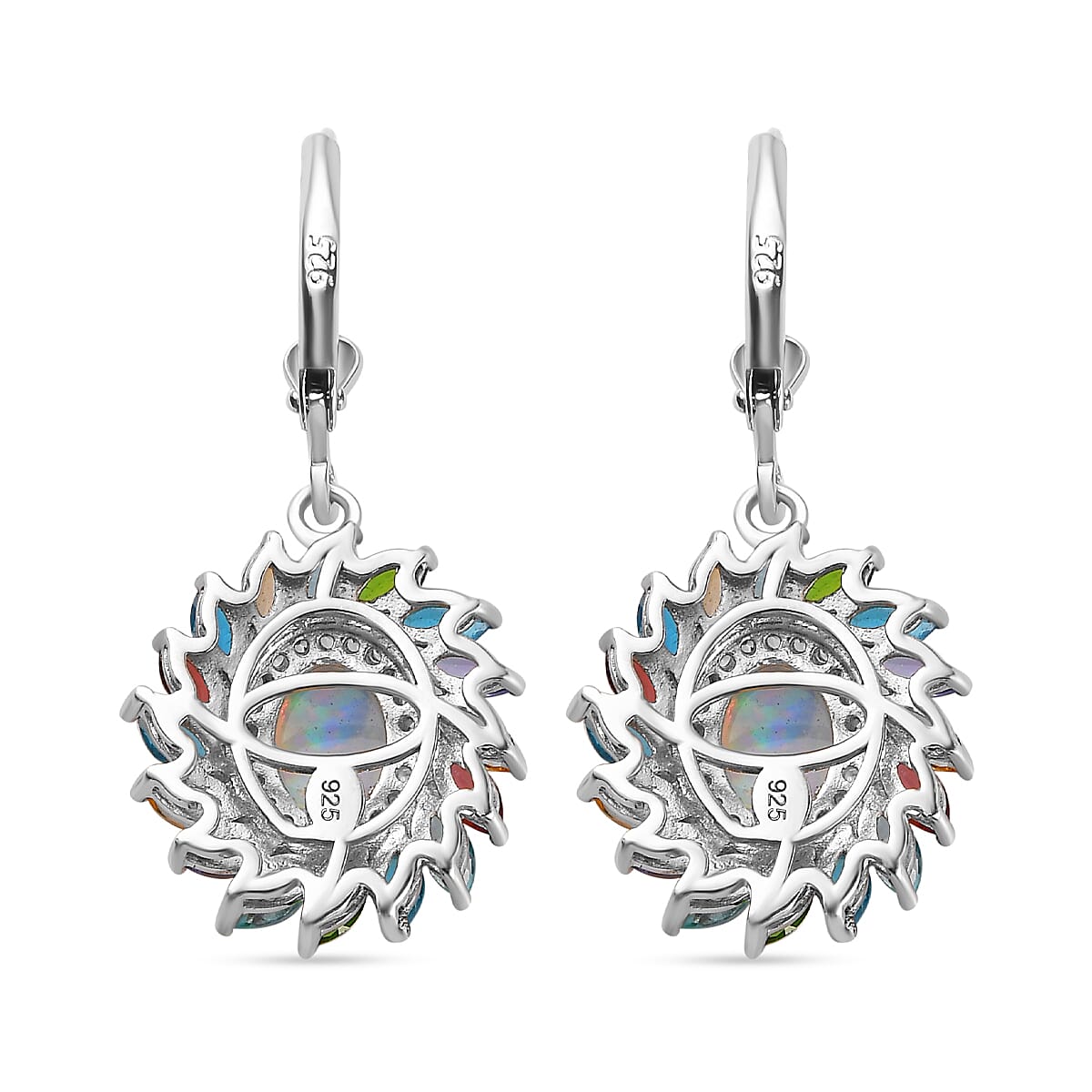 Ethiopian Opal, Multi Gemstones Halo Earrings in Platinum Overlay Sterling Silver 5.36 ct  4.662  Ct. 7761755 6