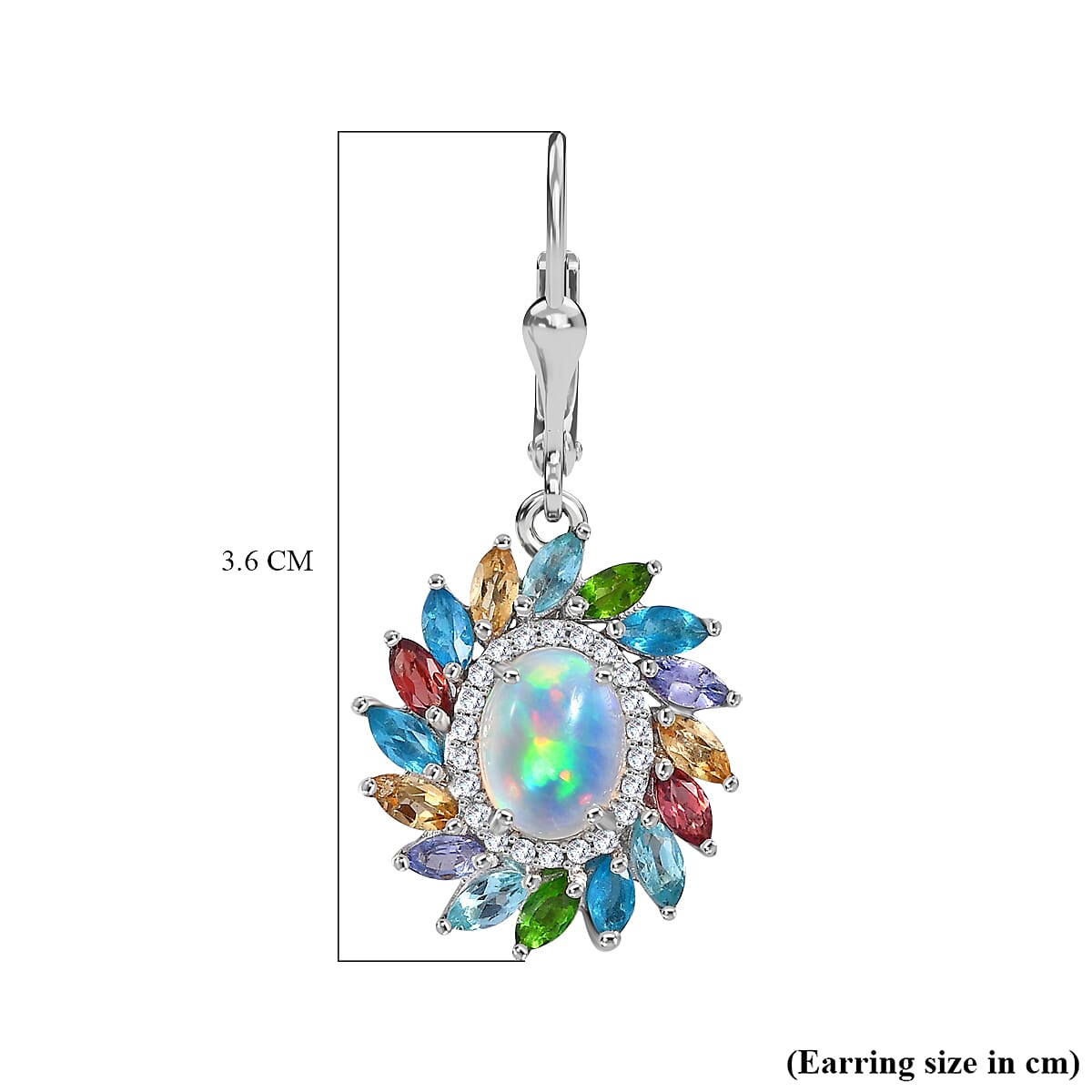 Ethiopian Opal, Multi Gemstones Halo Earrings in Platinum Overlay Sterling Silver 5.36 ct  4.662  Ct. 7761755 7