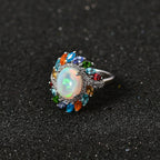 Ethiopian Welo Opal & Multi Gemstones Halo Ring in Platinum Overlay Sterling Silver 3.30 Ct.