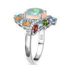 Ethiopian Welo Opal & Multi Gemstones Halo Ring in Platinum Overlay Sterling Silver 3.30 Ct.