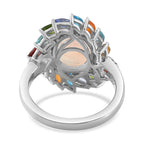 Ethiopian Welo Opal & Multi Gemstones Halo Ring in Platinum Overlay Sterling Silver 3.30 Ct.