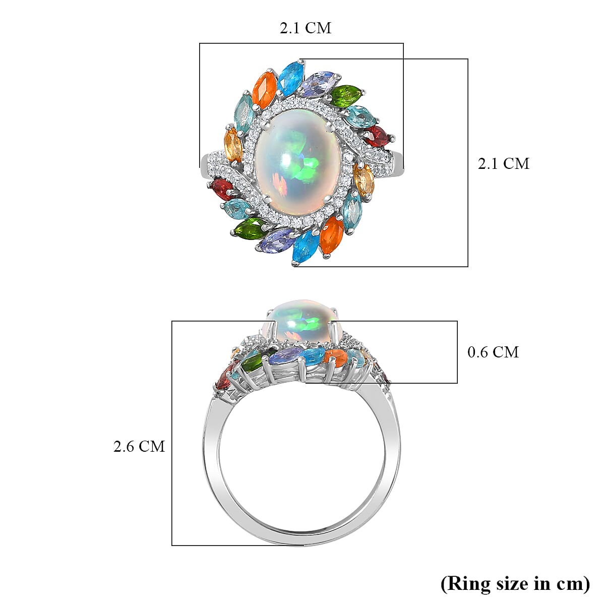 Ethiopian Welo Opal and Multi Gemstones Floral Ring in Platinum Overlay Sterling Silver 7761723 6