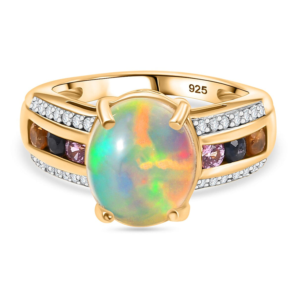 18K Vermeil Yellow Gold Plated Ethiopian Opal Oval Ring Ct 2.95.