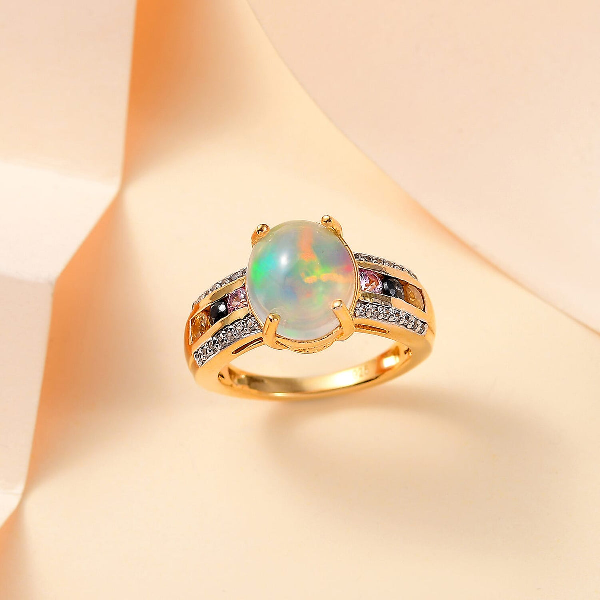 Ethiopian Opal Oval Ring in 18K Vermeil Yellow Gold Plated Sterling Silver 2.95 Ct . 7862780 1