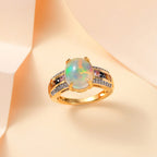 18K Vermeil Yellow Gold Plated Ethiopian Opal Oval Ring Ct 2.95.