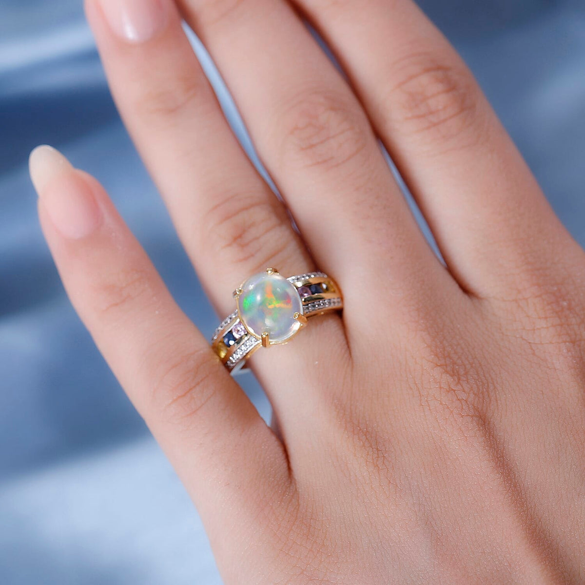 Ethiopian Opal Oval Ring in 18K Vermeil Yellow Gold Plated Sterling Silver 2.95 Ct . 7862780 2