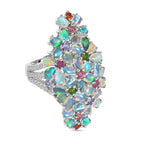 Ethiopian Welo Opal & Muti Gemstone Cluster Ring in Platinum Overlay Sterling Silver 5.64 Ct
