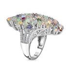 Ethiopian Welo Opal & Muti Gemstone Cluster Ring in Platinum Overlay Sterling Silver 5.64 Ct