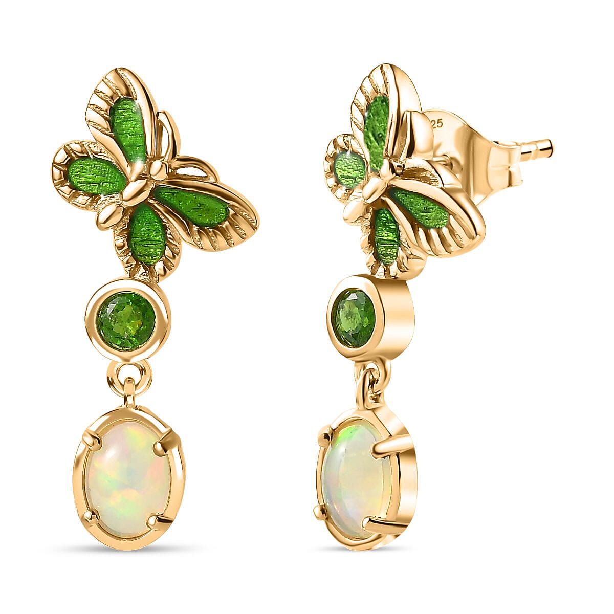 Ethiopian Opal, Natural Chrome Diopside Butterfly Earrings in 18K Yellow Gold Vermeil Sterling Silver 1.380  Ct. 7802903 0
