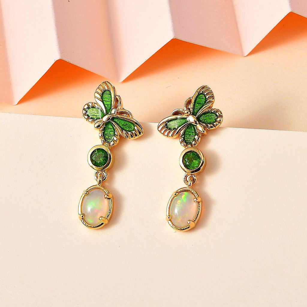Ethiopian Opal & Natural Chrome Diopside Earring in 18K YG Vermeil Sterling Silver 1.38 ct