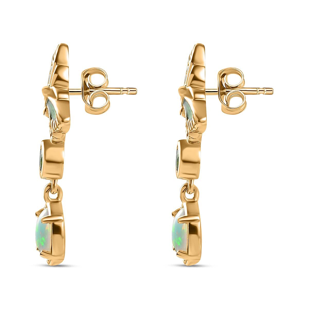 Ethiopian Opal, Natural Chrome Diopside Butterfly Earrings in 18K Yellow Gold Vermeil Sterling Silver 1.380  Ct. 7802903 5