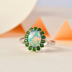 Ethiopian Opal ,  Natural Chrome Diopside  Main Stone With Side Stone Ring in Platinum Overlay Sterling Silver 1.71 ct  1.799  Ct.