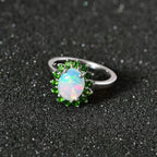 Ethiopian Opal ,  Natural Chrome Diopside  Main Stone With Side Stone Ring in Platinum Overlay Sterling Silver 1.71 ct  1.799  Ct.
